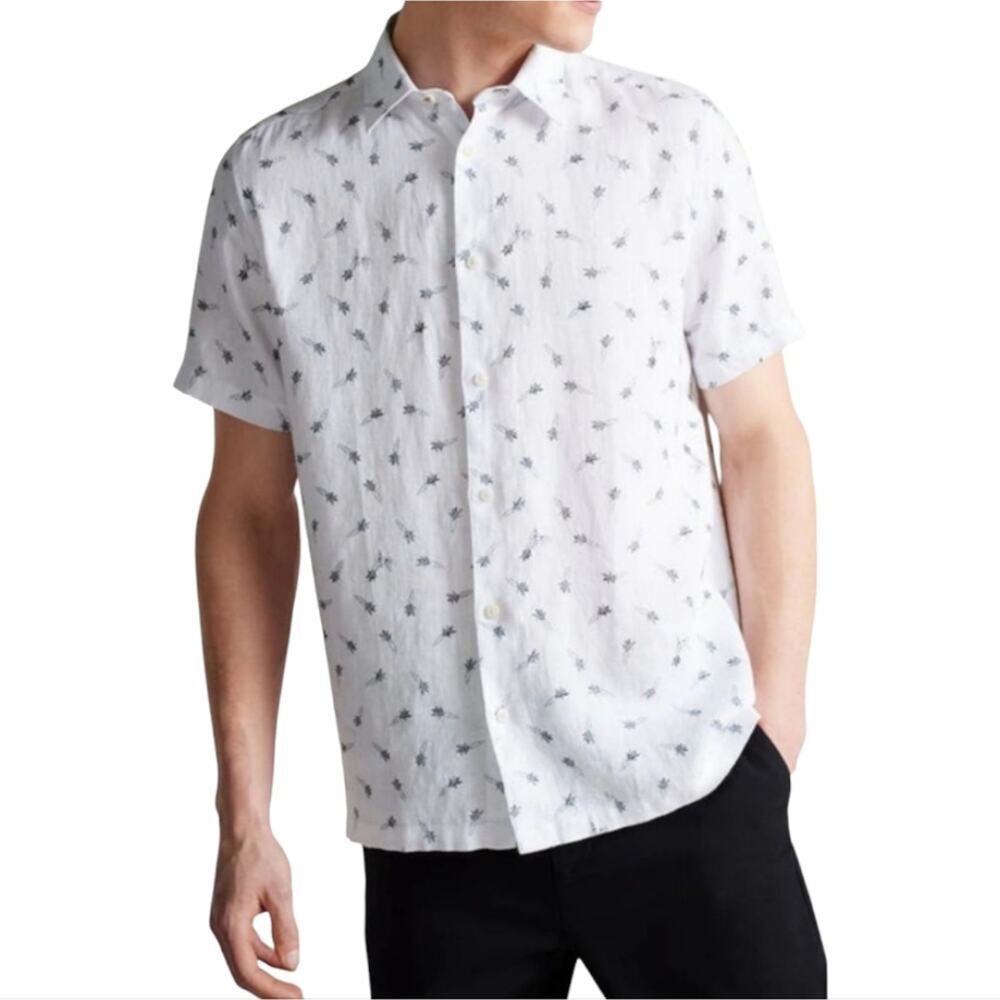 Ted Baker Charon Short Sleeve Carrot Print Linen Shirt Size 6 US 2XL